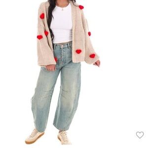 Luna Iva Open Front Cardigan with Knit Hearts